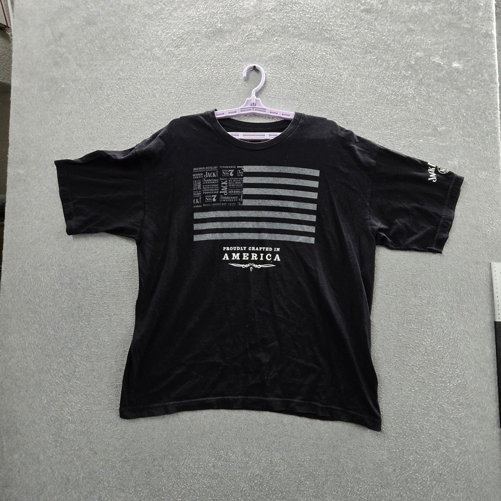Jack Daniel's Men Shirt XL Black Graphic Flag Spellout Logo Short Sleeve